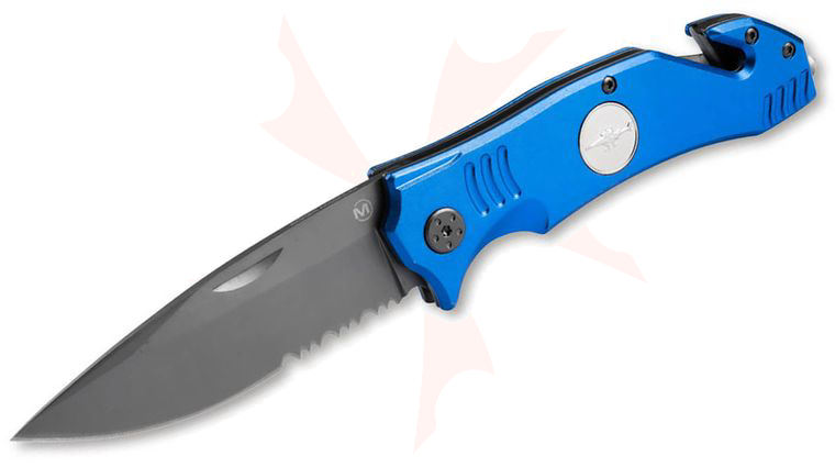 Boker Plus Navy EOD Diver Folding Knife 3.43 inch Gray Drop Point Combo Blade, Marine Blue Aluminum Handles