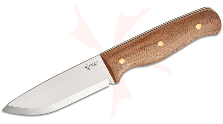 Boker Plus Naturensohne MK. III Fixed Blade Knife 4.4 inch 12C27 Satin Drop Point, Walnut Wood Handles, Leather Sheath