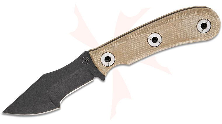 Boker Plus Micro Tracker 2.0 Fixed Blade Knife 3.54 inch 1095 Black Recurve Blade, Green Micarta Handles, Black Kydex Sheath