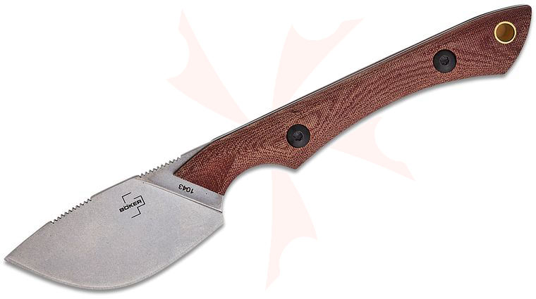 Boker Plus Pocket MUK Fixed Blade Knife 2.4 inch 12C27 Stonewashed Skinner Blade, Brown Micarta Handles, Kydex Sheath