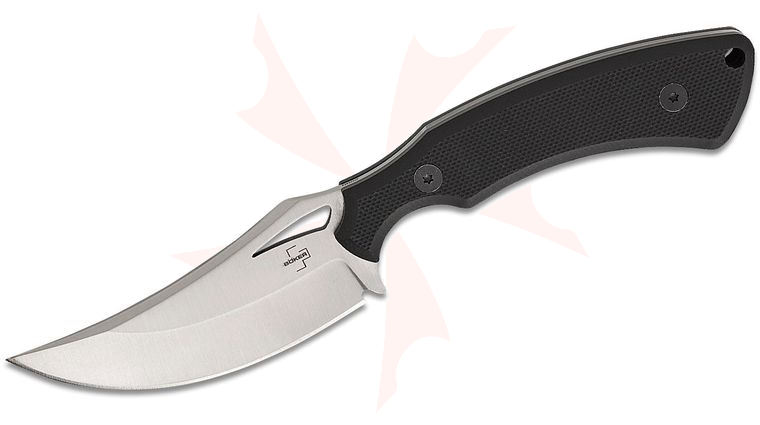 Boker Plus Tavros Fixed Blade Knife 2.76 inch D2 Satin Trailing Point Blade, Black G10 Handles, Kydex Sheath