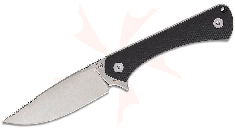 Boker Plus Brasa Fixed Blade Knife 2.83 inch 14C28N Satin Drop Point Blade, Black G10 Handles, Kydex Sheath