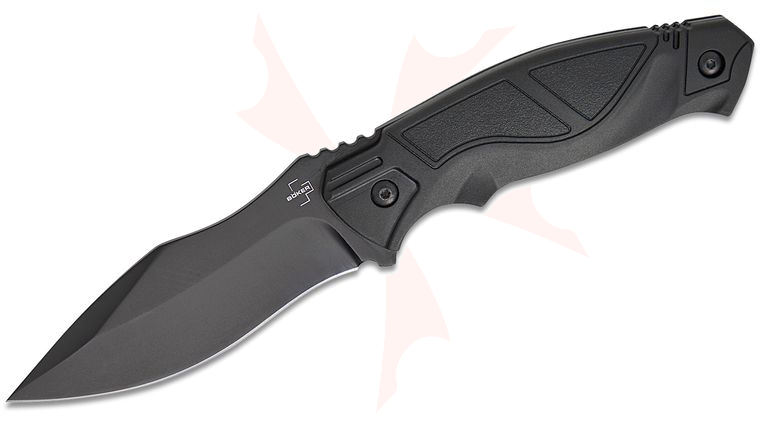 Boker Plus Advance Pro Fixed Blade Knife 4.45 inch D2 Black Recurve Blade, Black Synthetic Handles, Nylon MOLLE Sheath