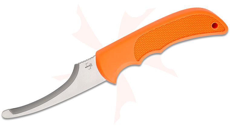 Boker Plus HL Gutting Fixed Blade Knife 3.54 inch 440C Satin Gutting Blade, Orange TPR Rubber Handles, Orange Kydex Sheath