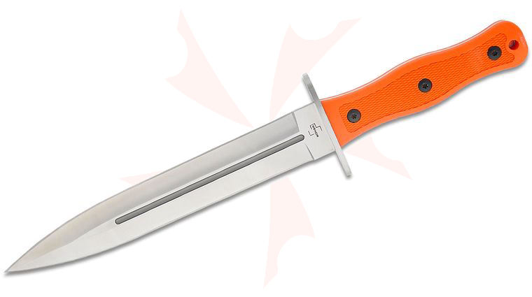 Boker Plus HL Boar Dagger Fixed Blade Knife 9.02 inch 440C Satin Fixed Blade, Orange TPR Handles, Nylon Sheath