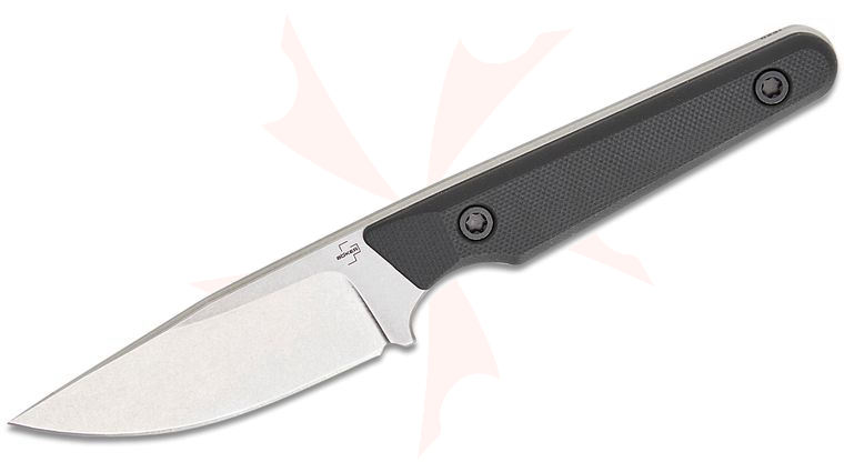 Boker Plus Christoph Gihring Sentinal Fixed Blade Knife 2.95 inch 14C28N Stonewashed Clip Point Blade, Black G10 Handles, Kydex Sheath