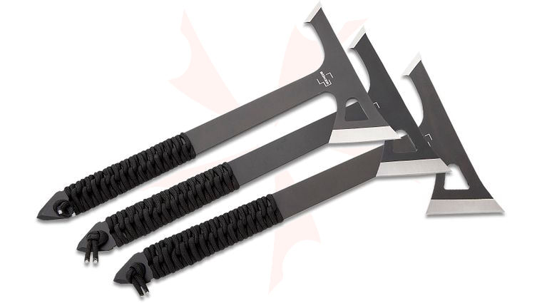 Boker Plus Set of 3 Mohican Throwing Tomahawks 10.94 inch Overall, Black 3Cr13 Steel, Paracord Wrapped Handles, Nylon Sheath