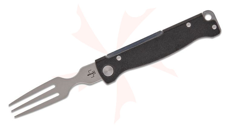 Boker Plus Atlas Fork 2.83 inch Stainless Steel Fork, Black Stonewashed Stainless Steel Handle