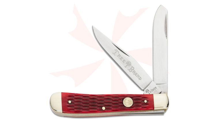 Boker Traditional Series 2.0 Trapper, Jigged Red Bone Handles with Nickel Silver Bolsters, D2 Blade 4.25 inch Closed