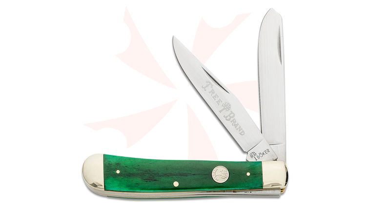 Boker Traditional Series 2.0 Trapper, Smooth Green Bone Handles with Nickel Silver Bolsters, D2 Blade 4.25 inch Closed