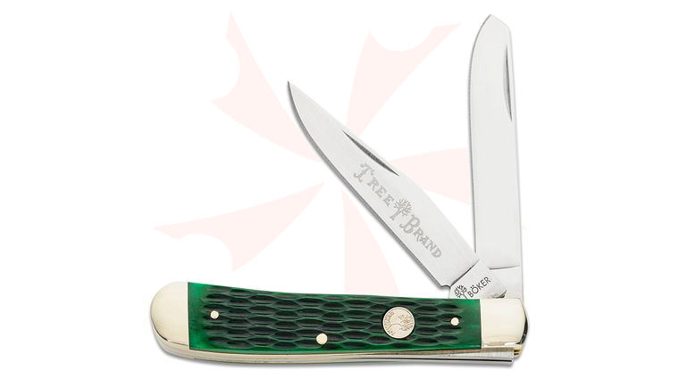 Boker Traditional Series 2.0 Trapper, Jigged Green Bone Handles with Nickel Silver Bolsters, D2 Blade 4.25 inch Closed