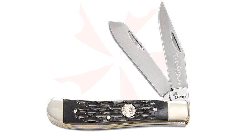 Boker Traditional Series Treebrand Mini Trapper Pocket Knife, Jigged Black Bone Handles, D2 Blades, 3.5 inch Closed