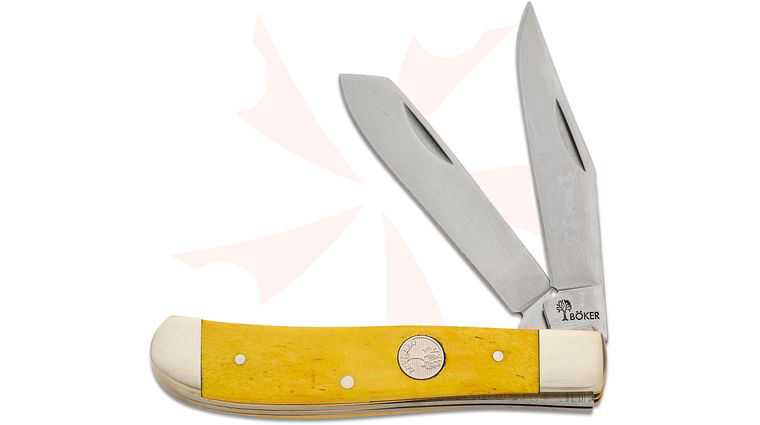 Boker Traditional Series Treebrand Mini Trapper Pocket Knife, Smooth Yellow Bone Handles, D2 Blades, 3.5 inch Closed