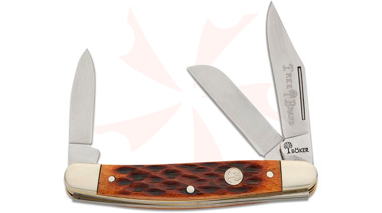 Boker Traditional Series Treebrand Medium Stockman Pocket Knife, Jigged Brown Bone Handles, D2 Blades, 3.38 inch Closed