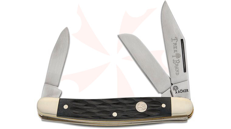 Boker Traditional Series Treebrand Medium Stockman Pocket Knife, Jigged Black Bone Handles, D2 Blades, 3.38 inch Closed