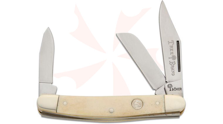 Boker Traditional Series Treebrand Medium Stockman Pocket Knife, Smooth White Bone Handles, D2 Blades, 3.38 inch Closed