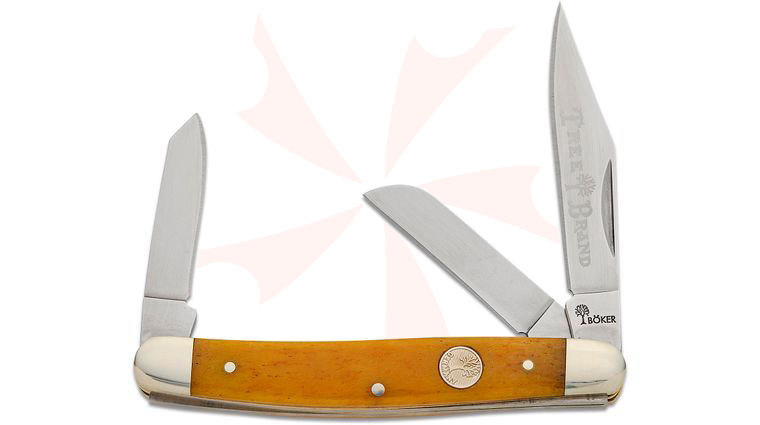 Boker Traditional Series Treebrand Large Stockman Pocket Knife, Smooth Yellow Bone Handles, D2 Blades, 3.94 inch Closed