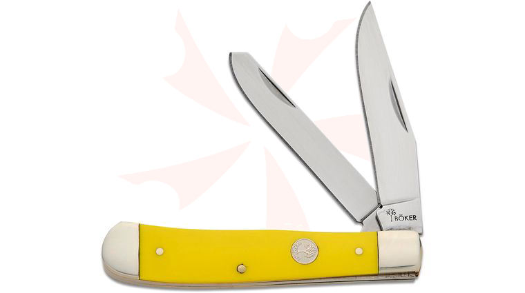Boker Traditional Series 2.0 Trapper Smooth Yellow Delrin Handles 1095 Blade 4.25 inch Closed