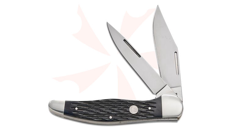 Boker Traditional Series Treebrand Folding Hunter Knife 5.21 inch Closed, D2 Blades, Jigged Black Bone Handles, Leather Sheath