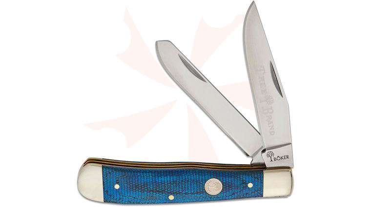 Boker Traditional Series 2.0 Trapper, Denim Canvas Micarta Handles with Nickel Silver Bolsters, D2 Blade 4.25 inch Closed