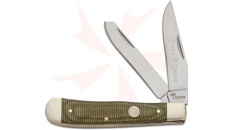 Boker Traditional Series 2.0 Trapper, Green Canvas Micarta Handles with Nickel Silver Bolsters, D2 Blade 4.25 inch Closed