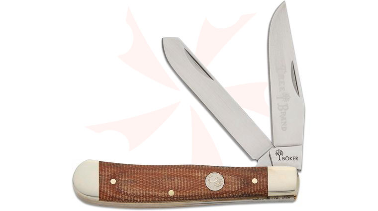 Boker Traditional Series 2.0 Trapper, Brown Canvas Micarta Handles with Nickel Silver Bolsters, D2 Blade 4.25 inch Closed