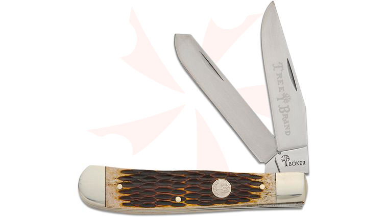 Boker Traditional Series 2.0 Trapper, Amber Jigged Bone Handles with Nickel Silver Bolsters, D2 Blade 4.25 inch Closed