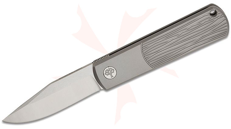 Boker BRLW Flipper Knife 2.56 inch CPM-MagnaCut Satin Clip Point Blade, Wood Grain Textured Titanium Handles