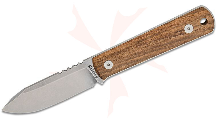 Boker Lucas Burnley BFF Packlite Fixed Blade Knife 2.62 inch CPM-MagnaCut Stonewashed Drop Point, Walnut Wood Handles, Kydex Sheath with Bead Chain
