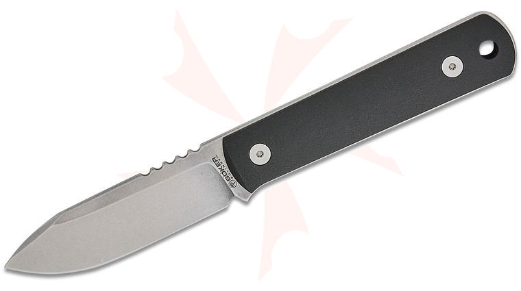 Boker Lucas Burnley BFF Packlite Fixed Blade Knife 2.62 inch CPM-MagnaCut Stonewashed Drop Point, Black Richlite Handles, Kydex Sheath with Bead Chain