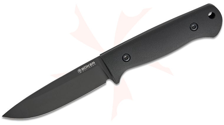 Boker Dutch Bushcraft Knives DBK Bushfriend 2000 Allblack Fixed Blade Knife 4.33 inch 80CrV2 Black Drop Point Blade, Black Richlite Handles, Leather Sheath with Dangler