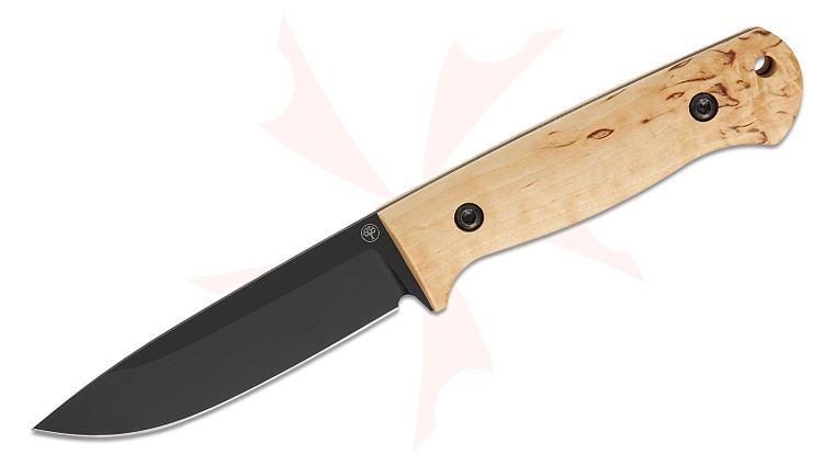 Boker Dutch Bushcraft Knives DBK Bushfriend 2000 Fixed Blade Knife 4.33 inch 80CrV2 Black Drop Point Blade, Curly Birch Wood Handles, Leather Sheath with Dangler