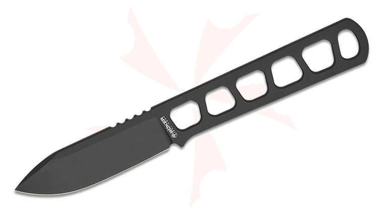 Boker Lucas Burnley Barlow BFF Packlite Fixed Blade Knife 2.56 inch CPM-MagnaCut Satin Drop Point Blade, Black One Piece Construction, Kydex Sheath with Clip