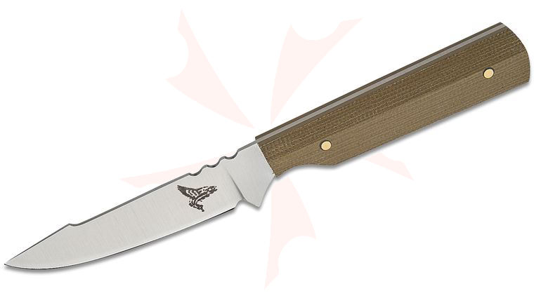 Bonds Creek Knives Fin and Feather Flat Ground Fixed Blade Knife 3.625 inch AEB-L Satin Harpoon Blade, Green Canvas Micarta Handles, Leather Sheath