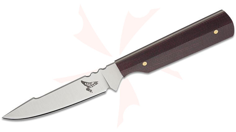 Bonds Creek Knives Fin and Feather Flat Ground Fixed Blade Knife 3.625 inch AEB-L Satin Harpoon Blade, Red Canvas Micarta Handles, Leather Sheath