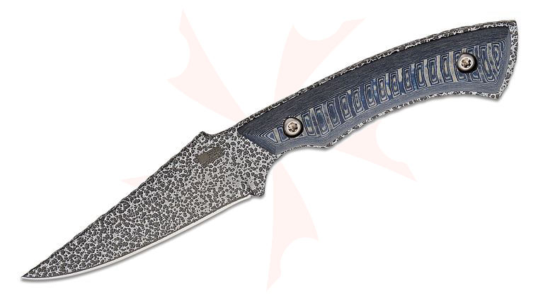 Bonds Creek Knives Predator Fixed Blade Knife 4.25 inch AEB-L Silver Artery Clip Point Blade, Blue Ridge Camo Richlite Handles, Leather Sheath