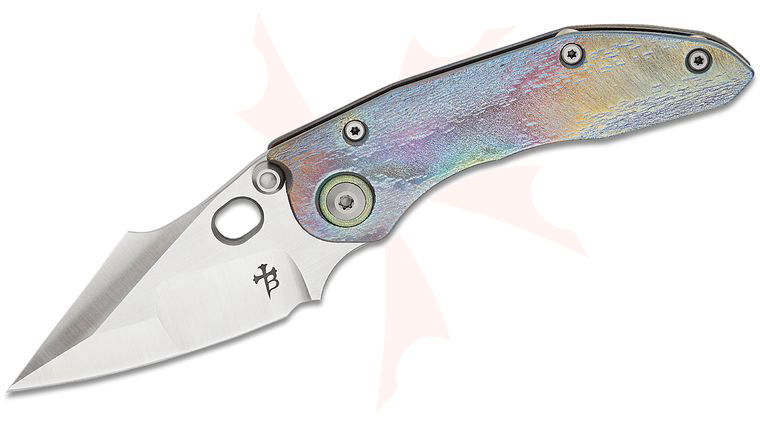 Borka Blades Custom Stitch Frame Lock Folding Knife 3.625 inch M390 Satin Compound Ground Blade, Bark-Textured Cosmic Titanium Handles