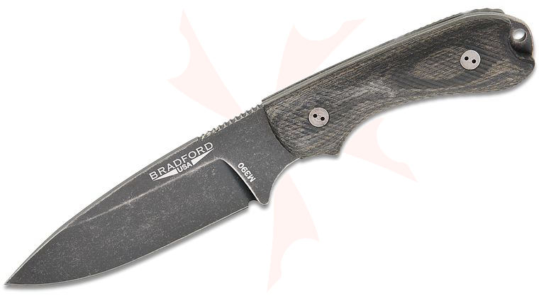 Bradford Knives Guardian3.2 Fixed Blade Knife 3.875 inch M390 Nimbus Finish Saber Drop Point Blade, 3D Liberty Wood Charcoal Handles, Leather Sheath