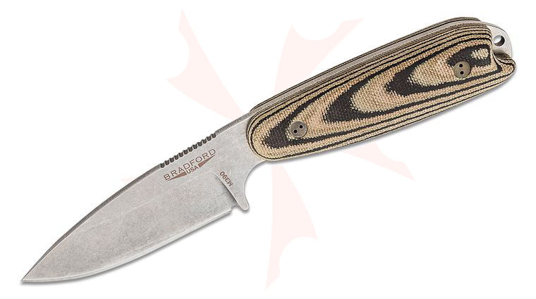 Bradford Knives Guardian3.5 Fixed Blade Knife 3.5 inch M390 Stonewashed Saber Drop Point Blade, 3D Camo Micarta Handles, Leather Sheath