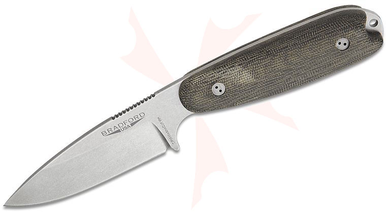 Bradford Knives Guardian3.5 Fixed Blade Knife 3.5 inch CPM-MagnaCut High Hardness Stonewashed Saber Drop Point Blade, 3D Black Micarta Handles, Leather Sheath