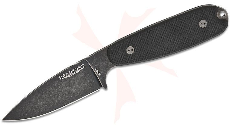Bradford Knives Guardian3.5 UltraLite Fixed Blade Knife 3.5 inch M390 Nimbus Finish Full Flat Drop Point Blade, Peel Ply Black G10 Handles, Kydex Sheath