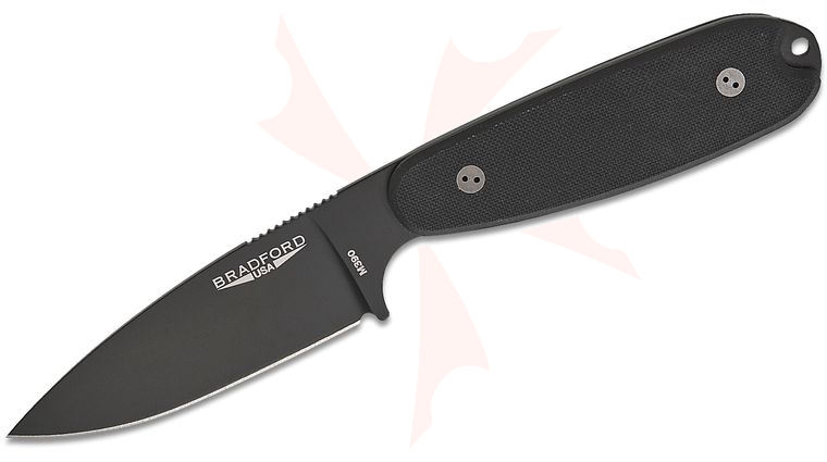 Bradford Knives Guardian3.5 UltraLite Fixed Blade Knife 3.5 inch M390 Black DLC Full Flat Drop Point Blade, Peel Ply Black G10 Handles, Kydex Sheath