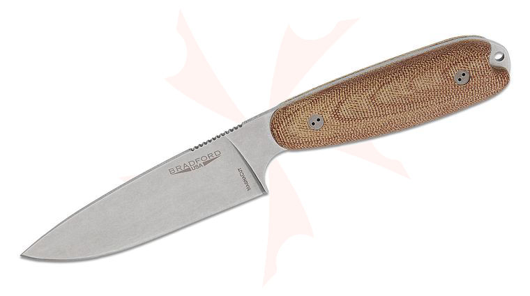 Bradford Knives Guardian3.5XL Fixed Blade Knife 4 inch MagnaCut Stonewashed Full Flat Drop Point Blade, 3D Natural Micarta Handles, Leather Sheath