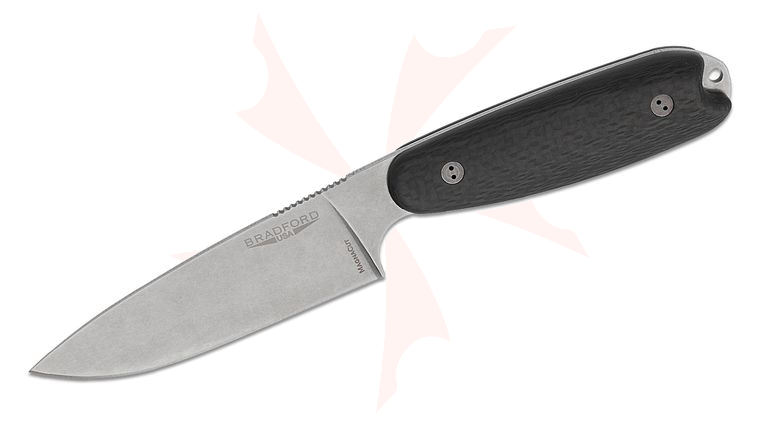 Bradford Knives Guardian3.5XL Fixed Blade Knife 4 inch MagnaCut Stonewashed Full Flat Drop Point Blade, 3D Carbon Fiber Handles, Leather Sheath