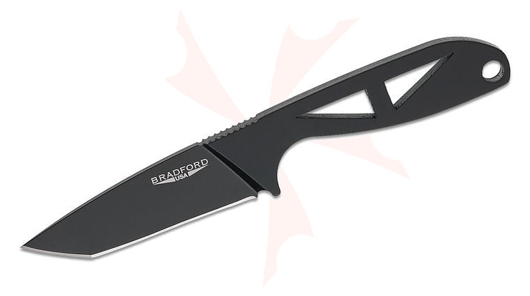 Bradford Knives G-Tanto Fixed Blade Neck Knife 2.625 inch Nitro-V Black DLC Tanto and Skeletonized Handle, Kydex Sheath