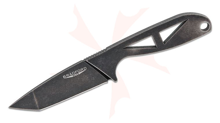 Bradford Knives G-Tanto Fixed Blade Neck Knife 2.625 inch Nitro-V Nimbus Finish Tanto and Skeletonized Handle, Kydex Sheath