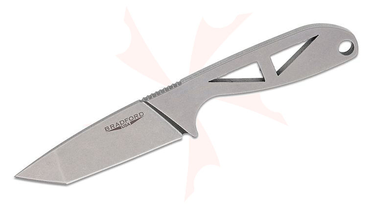 Bradford Knives G-Tanto Fixed Blade Neck Knife 2.625 inch Nitro-V Stonewashed Tanto and Skeletonized Handle, Kydex Sheath