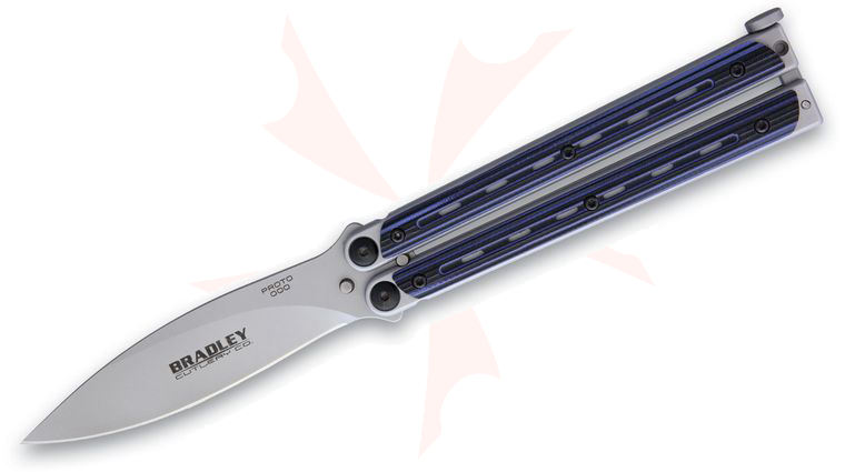 Bradley Kimura BCC905 Balisong Butterfly Knife 3.75 inch Bead Blasted Spear Point Blade, Blue/Black G10 Handle Scales