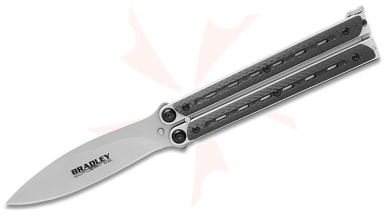 Bradley Kimura BCC903 Balisong Butterfly Knife 3.75 inch Bead Blast Spear Point Blade, Carbon Fiber Handle Scales