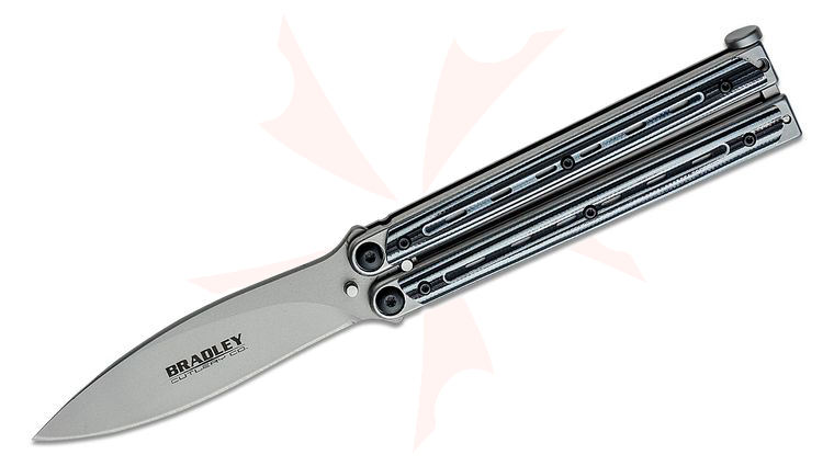Bradley Kimura BCC908 Balisong Butterfly Knife 3.875 inch Bead Blasted Spear Point Blade, Black and White G10 Handle Scales